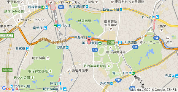 Google Map of 東京都渋谷区千駄ヶ谷1-17-1