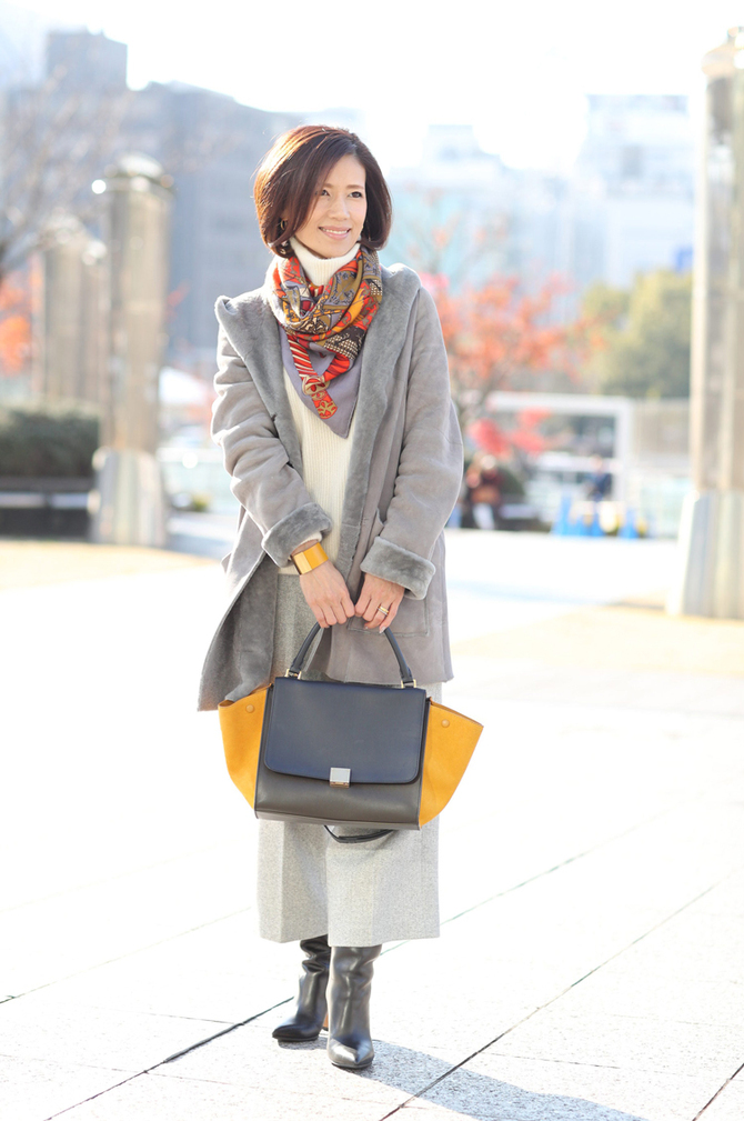 冬の白着こなしスナップ画像