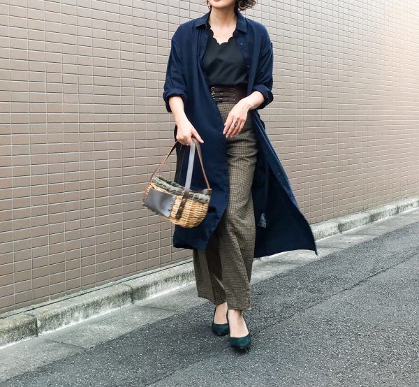 朝時間　秋柄　UNIQLOシャツワンピ