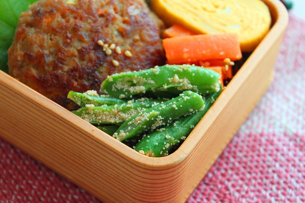 レンジで簡単！「さやいんげんの明太子バター」のお弁当