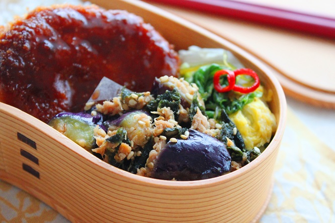 お手軽おいしい秋おかず♪「なすとツナの海苔ごま和え」のお弁当