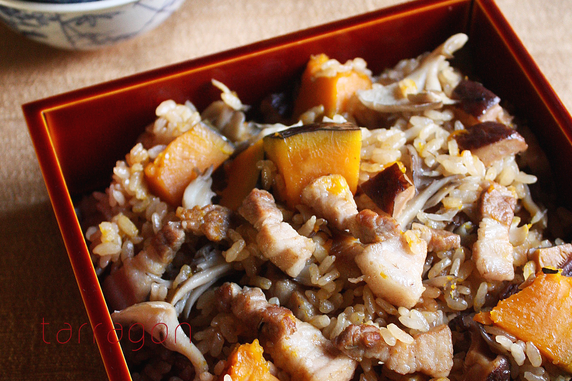 だしいらずで簡単「かぼちゃと豚バラの炊き込みご飯」♪