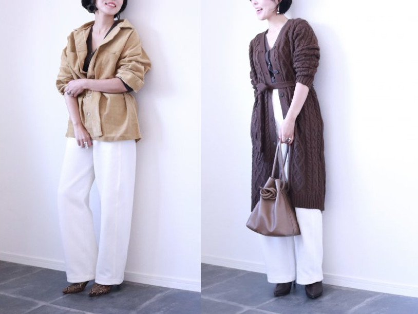 秋冬は白が使える！UniqloUで大人気「カーブパンツ」着回しコーデ術3つ