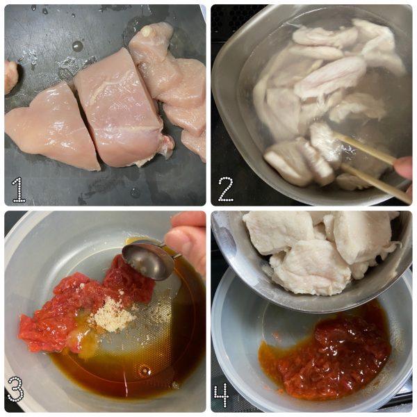 鶏むね肉がしっとり!簡単「鶏ハムの梅だれ」の作り置き