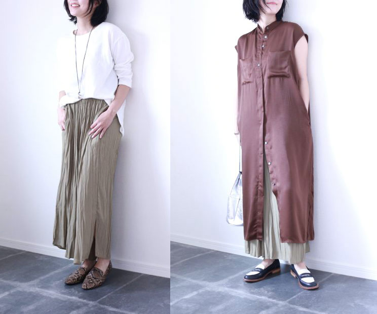 楽だけどきちんと見え！UNIQLO「ワッシャーサテンスカートパンツ」着回しコーデ3つ