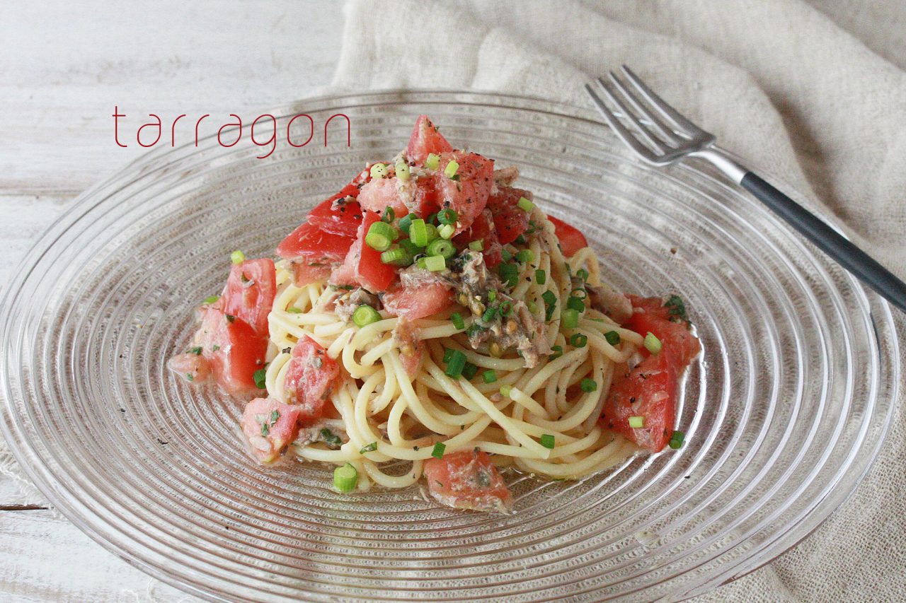 休日ブランチに♪簡単混ぜるだけ「さば缶とトマトの和風冷製パスタ」