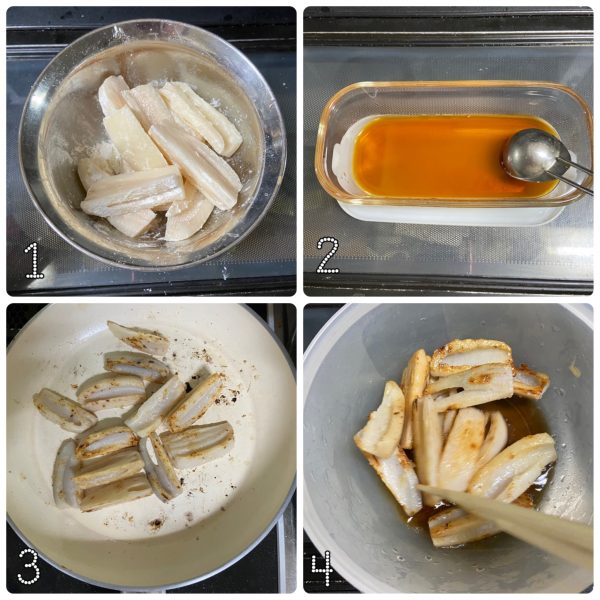 縦カットでサクサク!揚げずに簡単「れんこんの焼き浸し」の作り置き