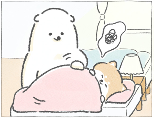 【四コマ漫画】なかなか起きない時の目覚まし作戦｜おはよう！おしばと愉快な仲間たち