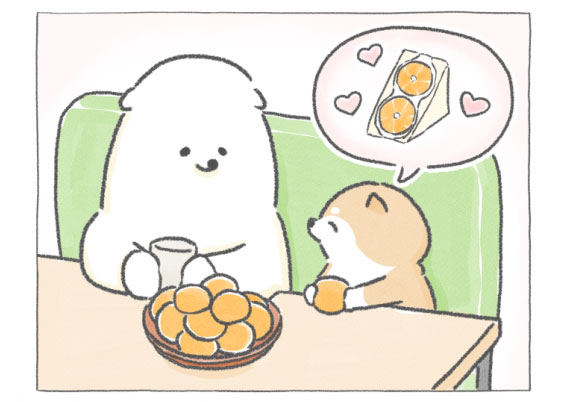 【四コマ漫画】vol.12「みかんサンド」｜おはよう！おしばと愉快な仲間たち