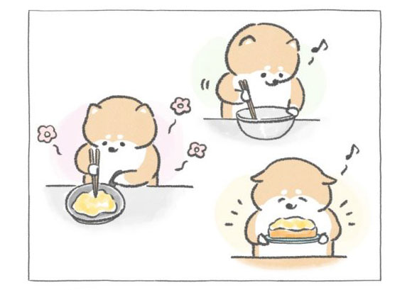 【四コマ漫画】vol.11「たまごトースト」｜おはよう！おしばと愉快な仲間たち