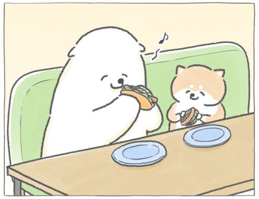 【四コマ漫画】vol.31「ロールパンサンド」｜おはよう！おしばと愉快な仲間たち