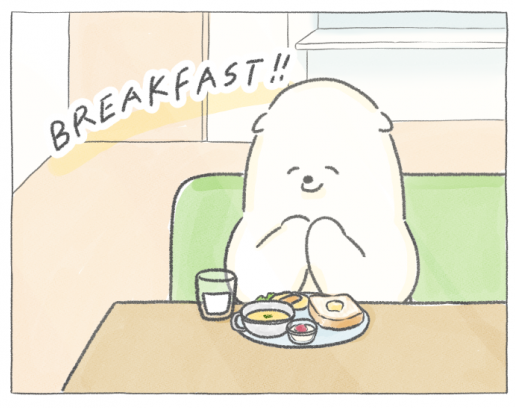 【四コマ漫画】vol.38「早起き朝ごはん」｜おはよう！おしばと愉快な仲間たち
