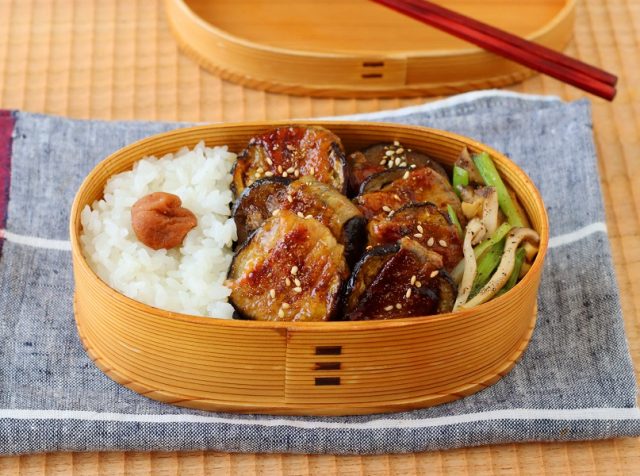 「なすの豚巻き」「エリンギとねぎのこしょう炒め」2品弁当