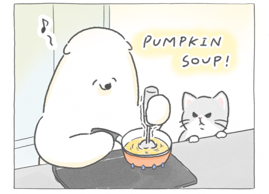 【四コマ漫画】vol.48「パンプキンスープ」｜おはよう！おしばと愉快な仲間たち