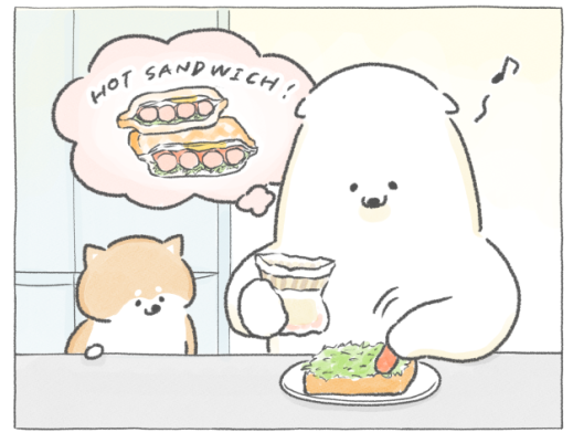 【四コマ漫画】vol.54「ホットサンド」｜おはよう！おしばと愉快な仲間たち