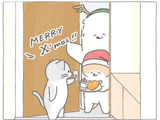【四コマ漫画】vol.56「朝のクリスマスプレゼント」｜おはよう！おしばと愉快な仲間たち