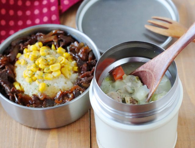 「あさり缶クラムチャウダー」「ペッパーライス」2品弁当