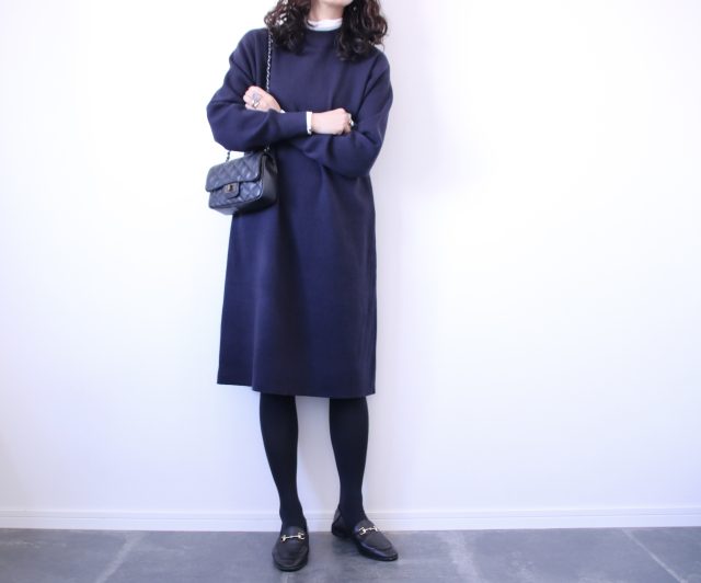 UNIQLO「スフレヤーンモックネックワンピース」着回しコーデ