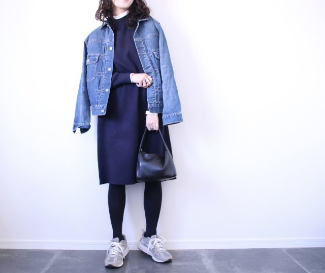 UNIQLO「スフレヤーンモックネックワンピース」着回しコーデ