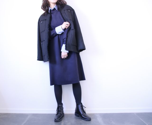 UNIQLO「スフレヤーンモックネックワンピース」着回しコーデ