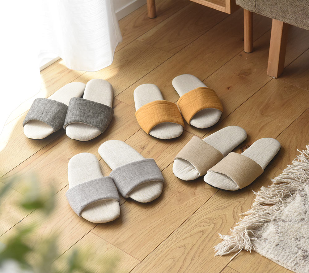 素足でいるより気持ちいい！丸洗いOK「つま先の開いた涼しいリネンスリッパ」