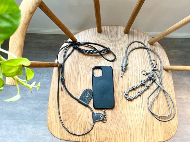 牛革 編み込みデザイン スマホストラップ マルチホルダー付