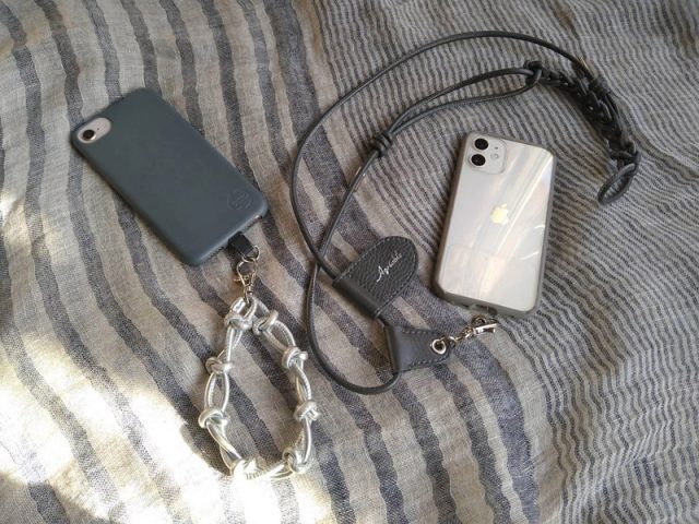 牛革 編み込みデザイン スマホストラップ マルチホルダー付