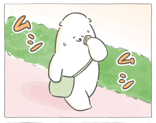 【四コマ漫画】vol.75 蒸し暑い通勤中に…｜おはよう！おしばと愉快な仲間たち