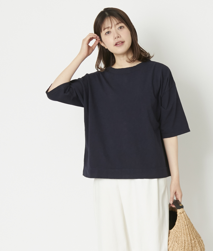 DAYS/コットンボートネック6分袖カットソー