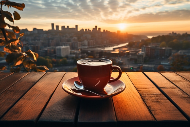 コーヒーと朝日