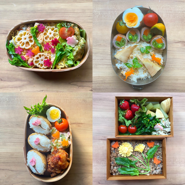 春をモチーフに盛り付けたお弁当