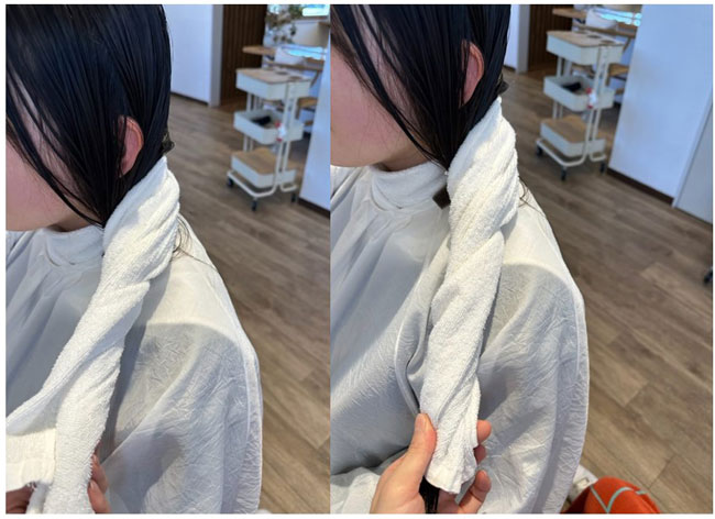 髪をタオルで巻く