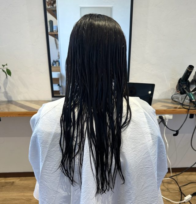 塗れたロングヘア