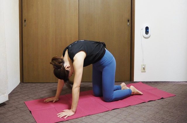 背中のストレッチのやり方。背中を丸める