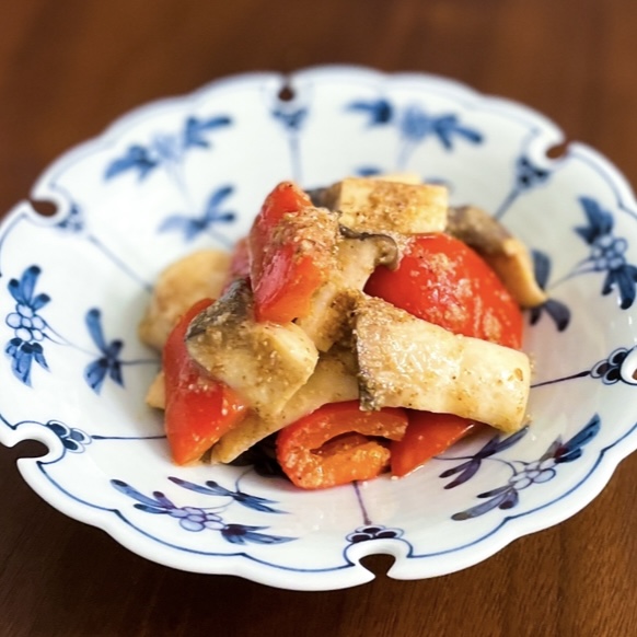 レンジで簡単！低糖質「パプリカとエリンギのごま和え」