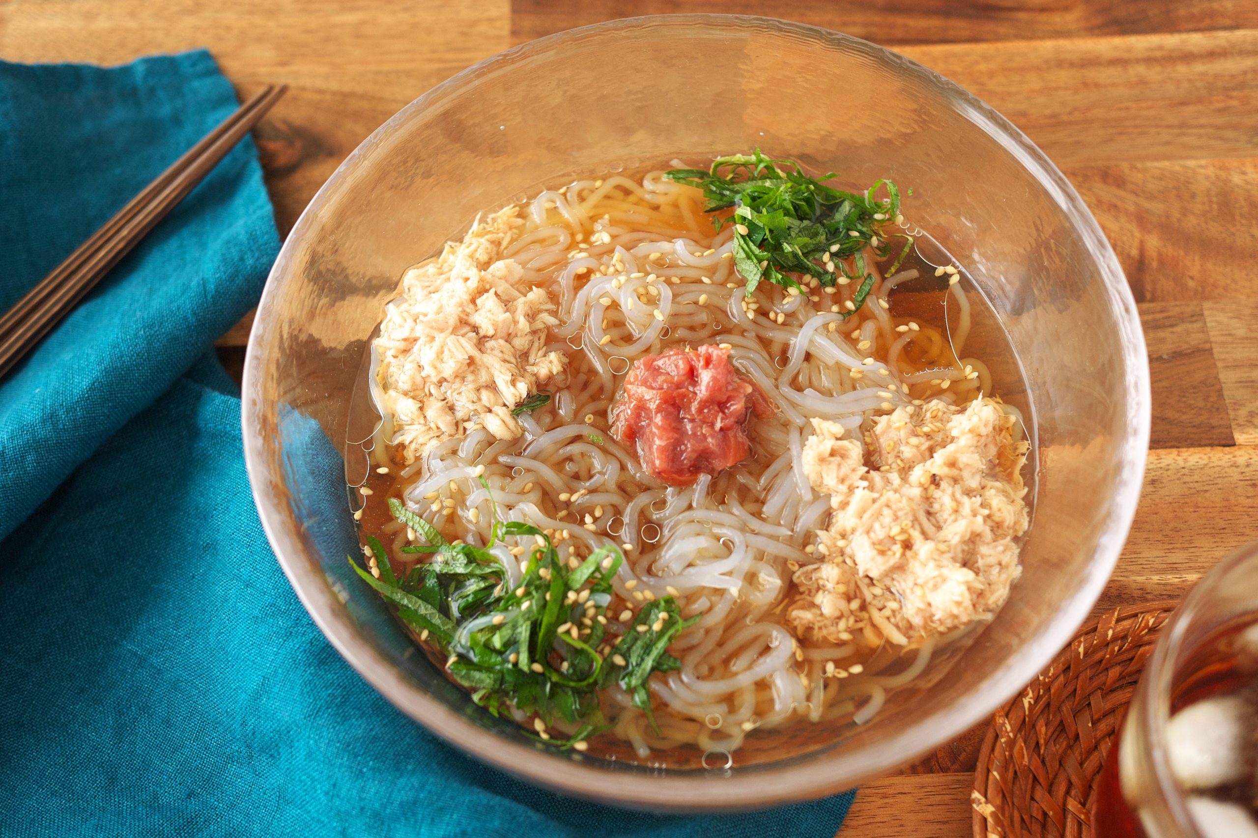 簡単ダイエット飯！ツナ入り「梅と大葉のしらたきそうめん」