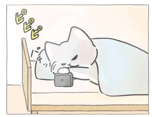 【四コマ漫画】vol.133「寝坊対策」｜おはよう！おしばと愉快な仲間たち