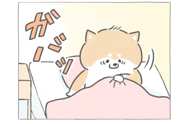 【四コマ漫画】vol.144「あせる朝」｜おはよう！おしばと愉快な仲間たち