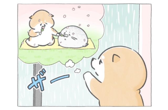 【四コマ漫画】vol.149「おうちでお花見」｜おはよう！おしばと愉快な仲間たち