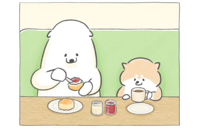 【四コマ漫画】vol.152「最後のスコーン」｜おはよう！おしばと愉快な仲間たち