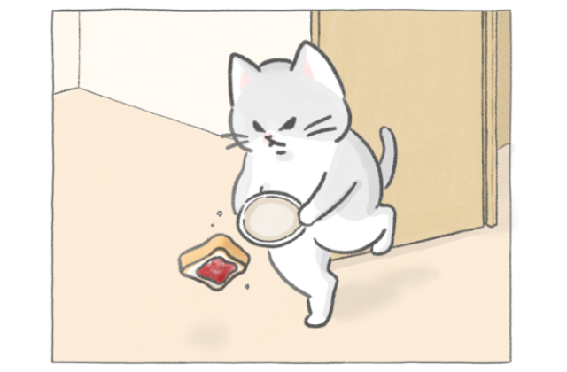【四コマ漫画】朝の悲劇からの復活劇！猫八の“朝ごはん”リカバリー術♪