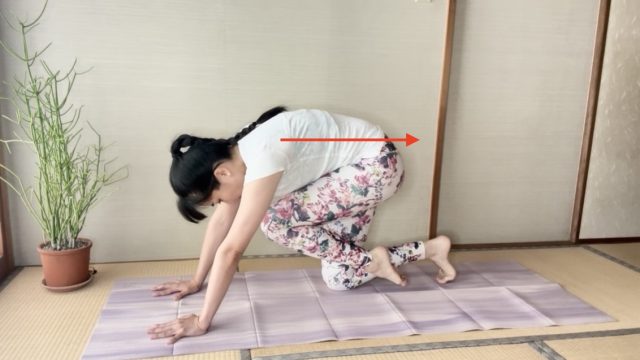 背中を丸める
