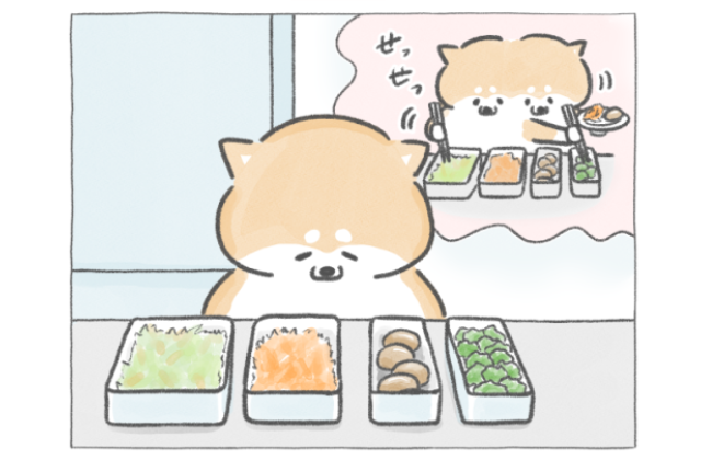 【四コマ漫画】作り置きで簡単アレンジ！おしばの“なんでもサンド”朝ごはん♪