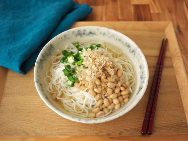 ネバネバ納豆おくら涼麺 完成