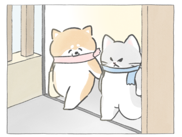 【四コマ漫画】寒い朝にほっこり♪おしばと猫八が見つけた冬の楽しみ
