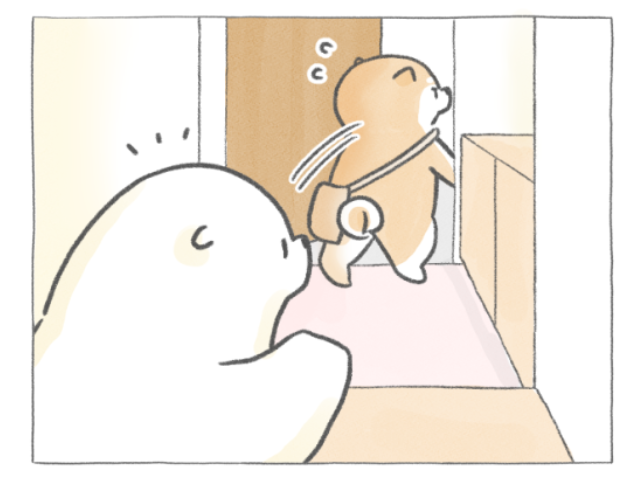 【四コマ漫画】首元も心もぽかぽか♪クマシローのやさしさにほっこりする冬の朝