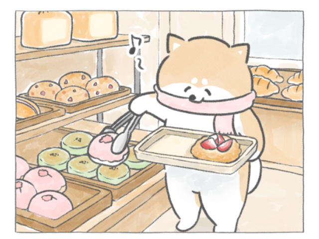 【四コマ漫画】買って帰るだけで気分上がる♪春のごほうびベーカリー