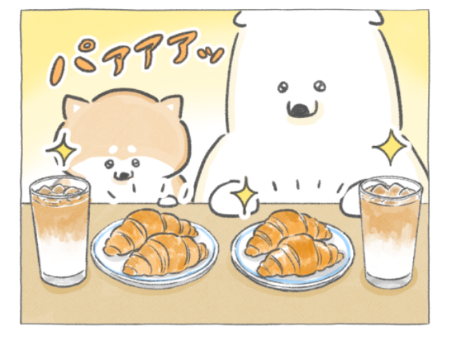 【四コマ漫画】vol.211｜最高の組み合わせ！クロワッサン＆カフェオレの朝ごはん