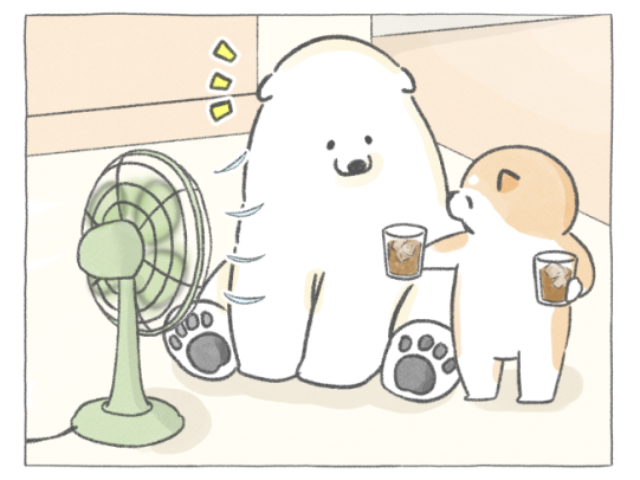 【四コマ漫画】vol.209｜暑くなってきた朝に。扇風機の前で見つけた“いい風”