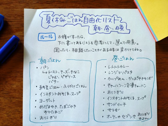 夏休みごはん自由化リスト